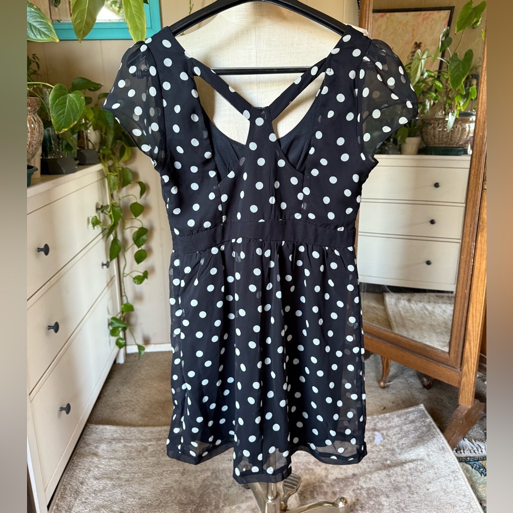 Johnny Martin Black Polka Dot mini dress, juniors size 9